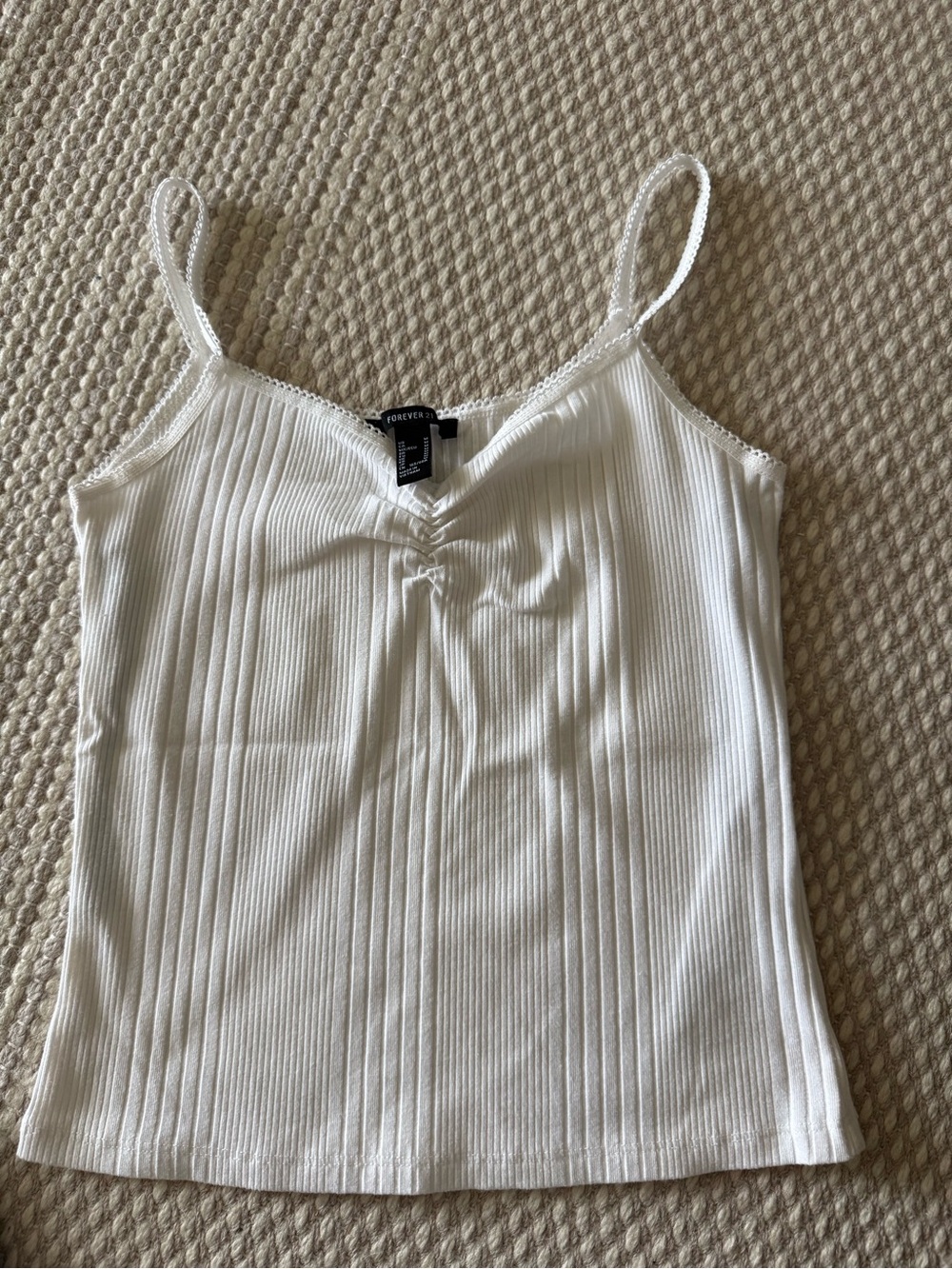 Forever 21 Ribbed Pointelle White Tank Top